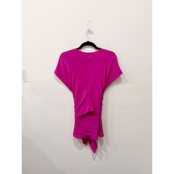 Diane von Furstenberg Silk V-Neck Blouse with Tie Detail Hot Pink Women's Size S - Picture 2 of 4